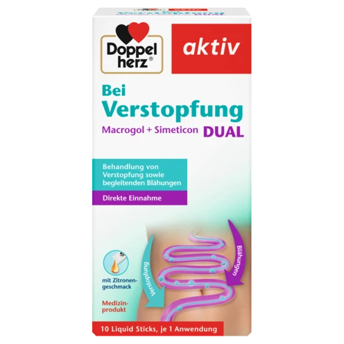 Abbildung der Produktverpackung Doppelherz aktiv Bei Verstopfung Dual Frontansicht